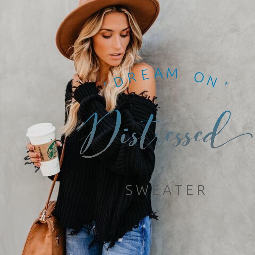 ‘Dream On’ Distressed Sweater In Black